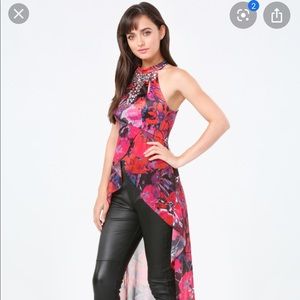 Bebe High Low Floral Top Sequin embellished
